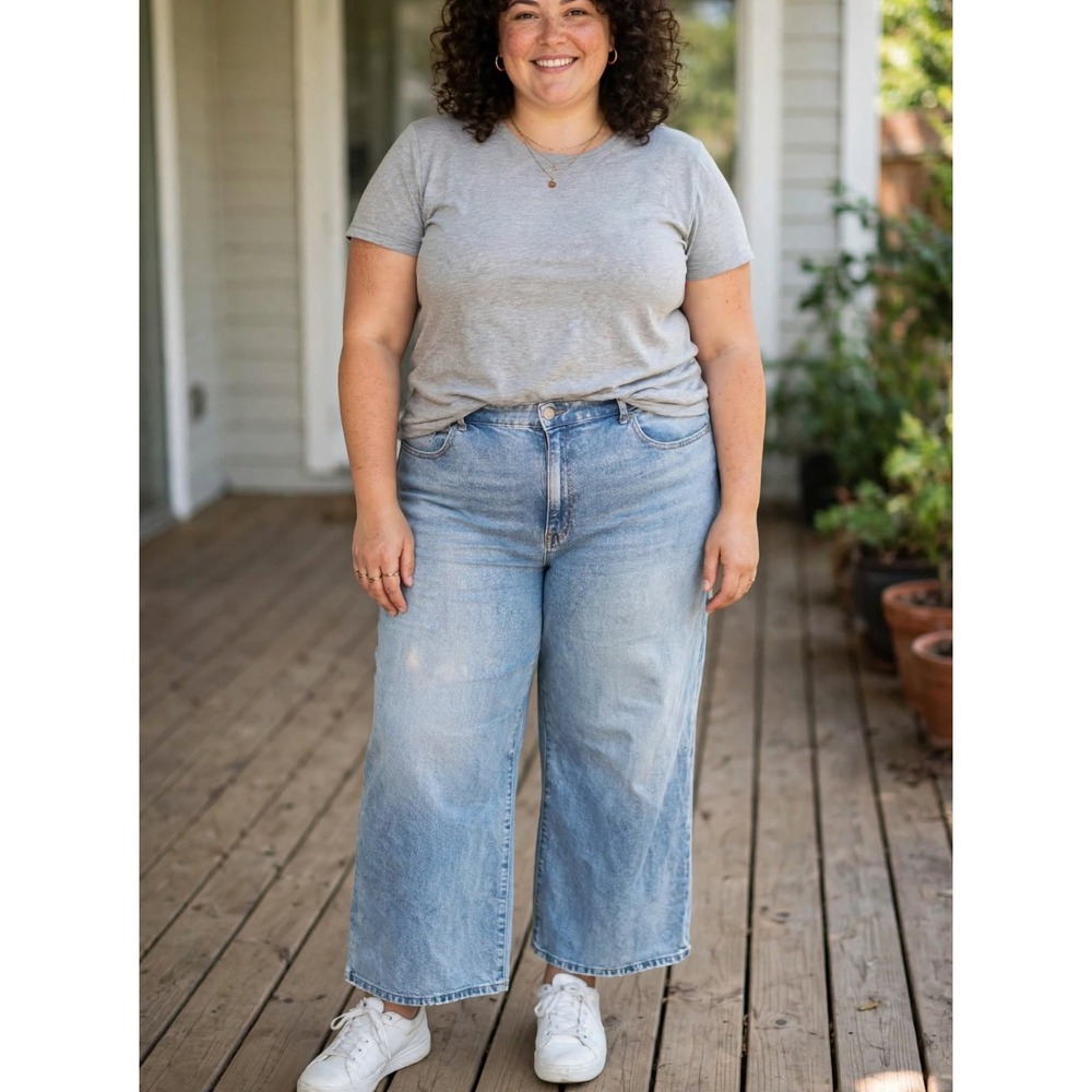 Torrid High Rise Wide Leg Baggy Women's Jeans Size 22R 20 Blue Denim Fade
